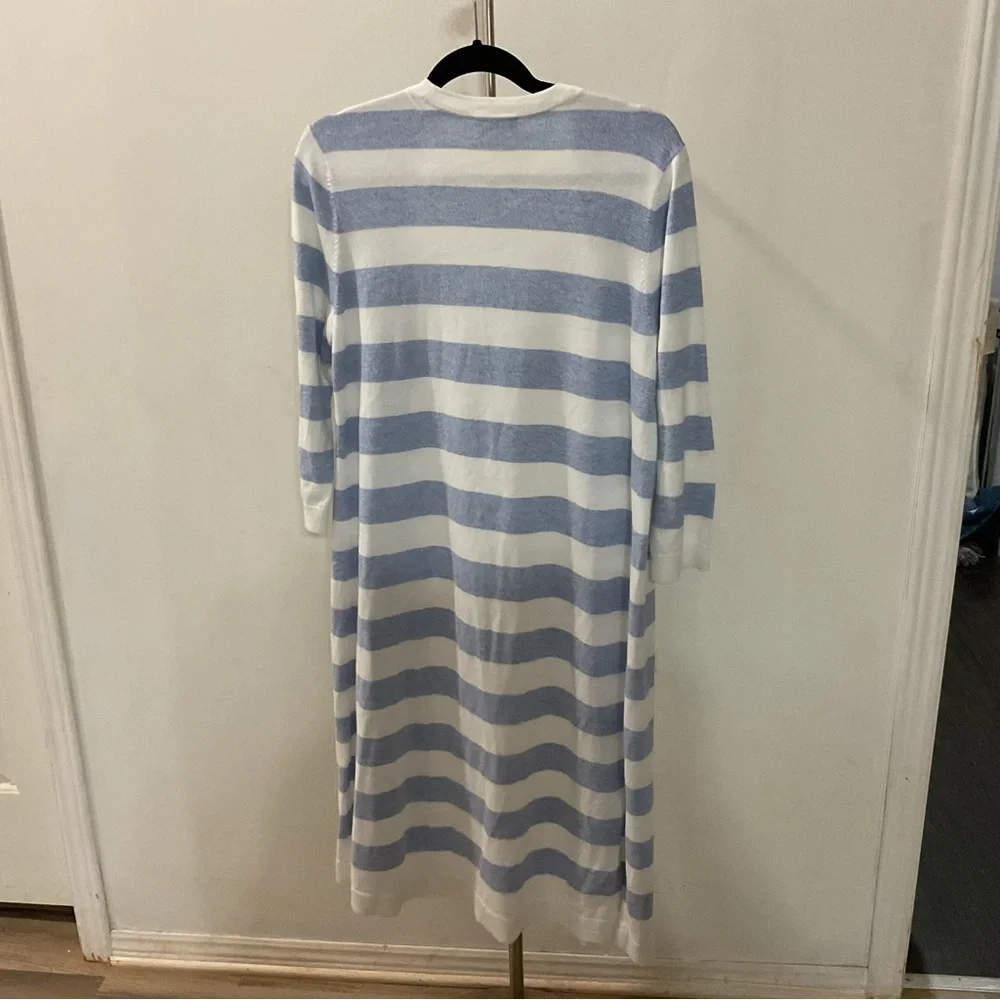 Talbots Blue White Straps Long Cardigan Size M - Picture 5 of 8